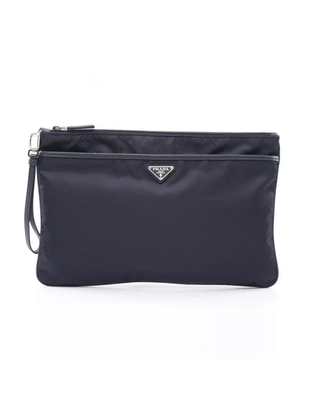 Prada Clutch Tessuto Saffiano Navy Nylon Leather Triangle Logo